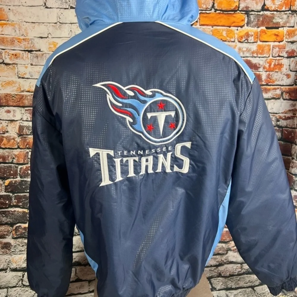 Vtg Tennessee Titans NFL Blue Puffer‎ Jacket W/hood L